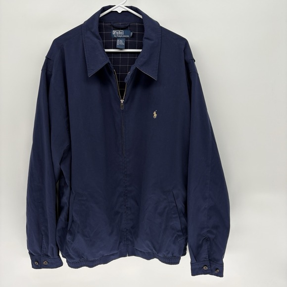 Vintage Polo Ralph Lauren Blue Harrington Jacket Grid Lined Full Zip Men 2LT